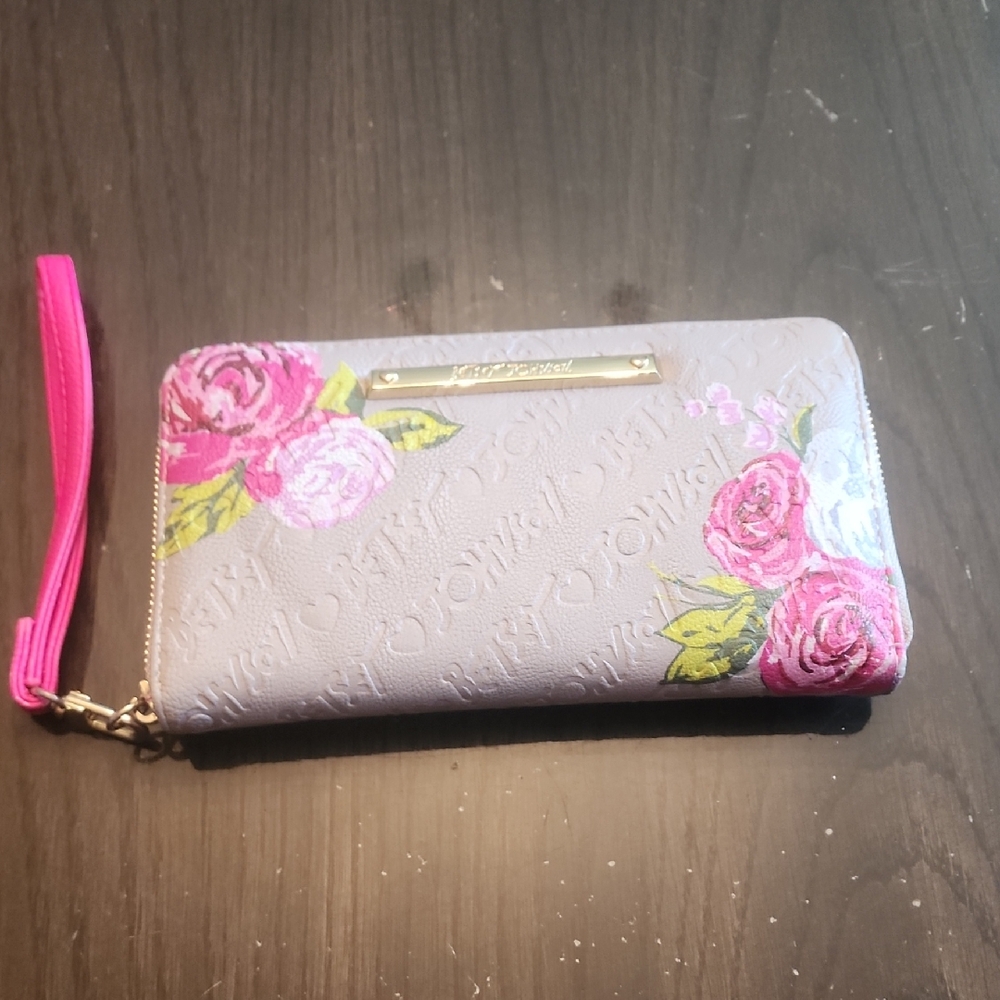 Betsey Johnson Pink Floral Gray Wallet